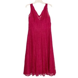 Jasmine Sz 14 Floral LACE DRESS v-neck Red Sleeveless A-Line Empire waist Lined